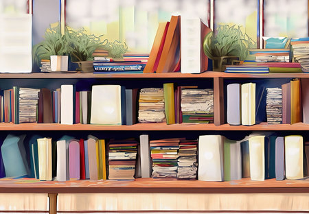 a bookshelves in the backgroundの素材