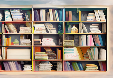 a bookshelves in the backgroundの素材