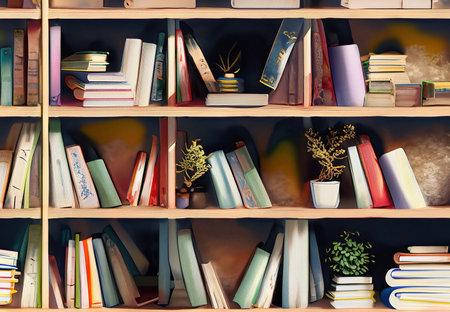 a bookshelves in the backgroundの素材