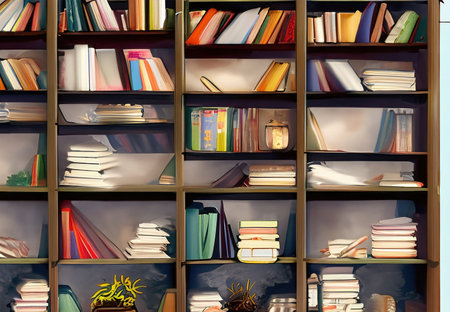 a bookshelves in the backgroundの素材