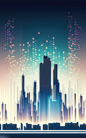 the Abstract Futuristic City vector Dots Building in the Cityの素材