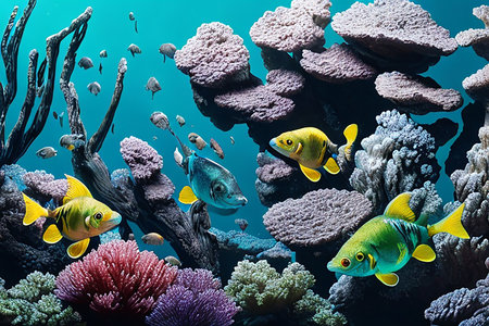 Underwater Scene With Coral Reef And Exotic Fishesの素材