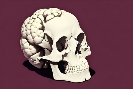 a Skull with cauliflower brain against vivid pink backgroundの素材