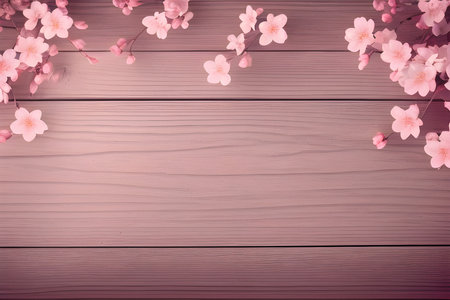 a pink cherry blossoms on a wooden backgroundの素材