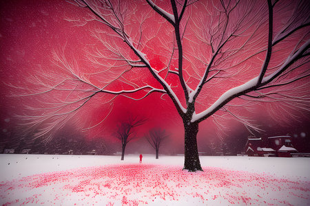 a surreal and captivating scene where the snowfallの素材