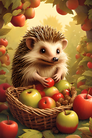 introduced to an adorable hedgehog with appleの素材