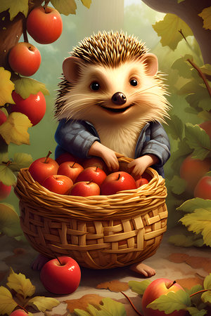 introduced to an adorable hedgehog with appleの素材