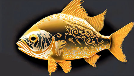 a golden fish on a blackの素材