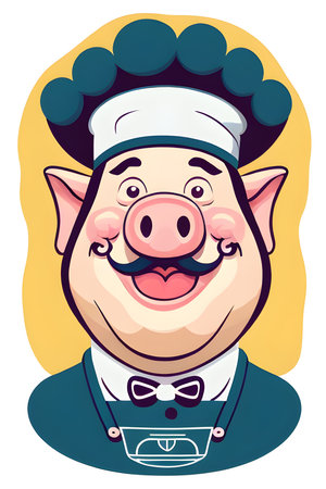 the playful and whimsical illustration featuring a pig head characterの素材
