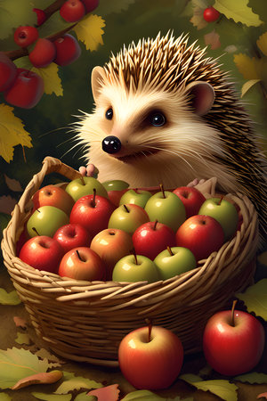 introduced to an adorable hedgehog with appleの素材