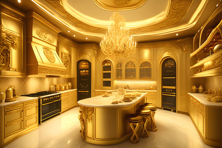 the golden kitchen where luxury and eleganceの素材