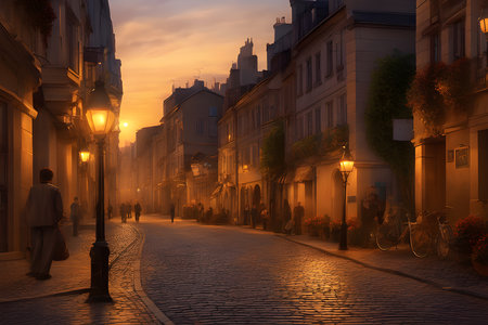 a warm golden glow across the sky the eveningの素材