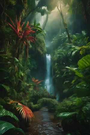 a magical jungle where natures wonders come alive on a rainyの素材