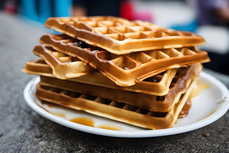 the close up of Belgian waffleの素材