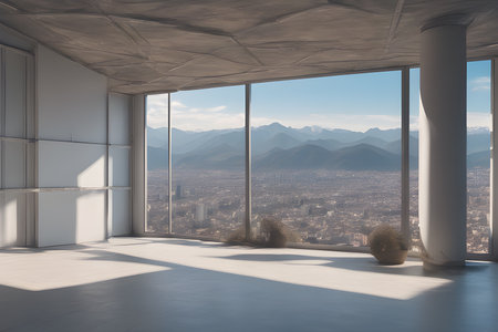 a floor roof space with city scape and mountainsの素材