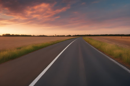 the asphalt road stunning sky at twilight.の素材