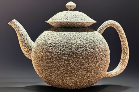 Ceramic teapot on black background. 3d renderingの素材