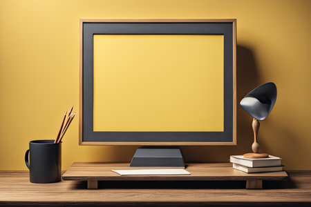an Empty living room with blackboard wall and wooden furniture.の素材