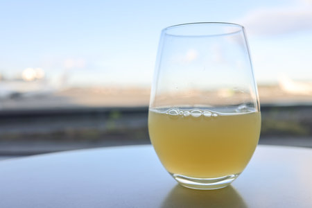 Close-up of a glass filled with refreshing liquid Nov 30 2023の写真素材