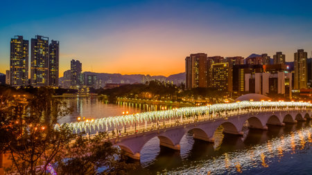 Dec 24 2023 Shing Mun River with Christmas decoration at Shatinのeditorial素材
