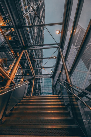 Dec 27 2023 Modern industrial exterior with concrete stairs in urban area.のeditorial素材