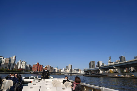 Nov 27 2023 Sumida river and Tourboat, Sumida ward, Tokyo Prefecture,