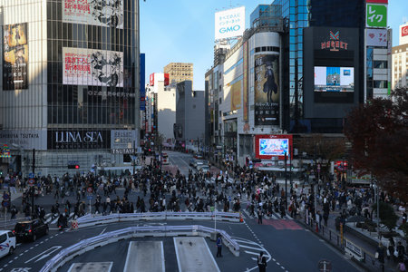Nov 29 2023 many people walking crossing road in shibuya streetのeditorial素材