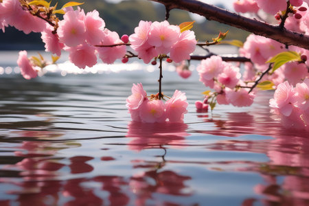 spring landscape with pink cherry blossoms nの素材