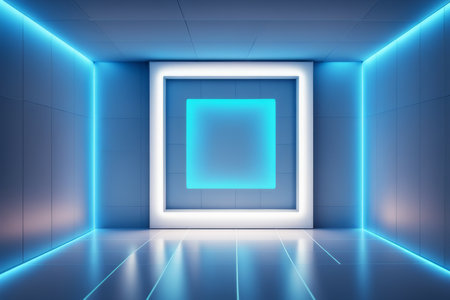 the Abstract background in blue and purple neon glow colors on black.の素材