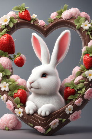 a bunny cute hare floral watercolor ai generatedの素材