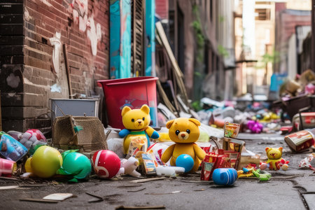 the urban city wall street junk rubbish mess, generated aiの素材