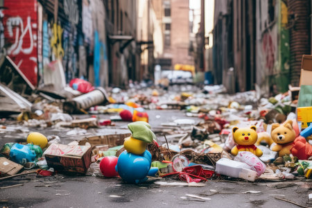 the urban city wall street junk rubbish mess, generated aiの素材