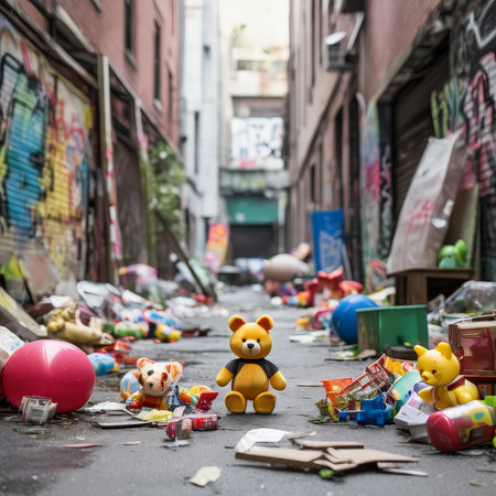 the urban city wall street junk rubbish mess, generated aiの素材