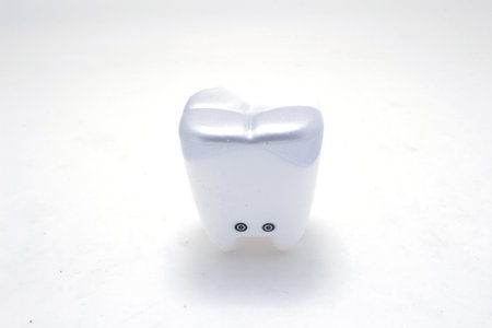the Teeth model with dental tool on grey background