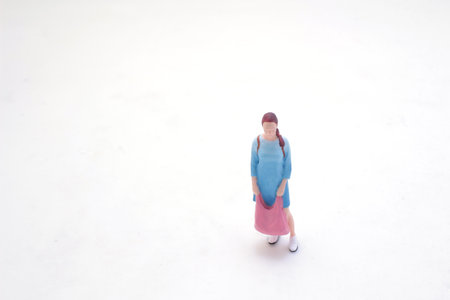 the mini figure lady carry shopping bagの写真素材