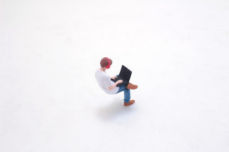 use work on laptop of the mini figure manの写真素材