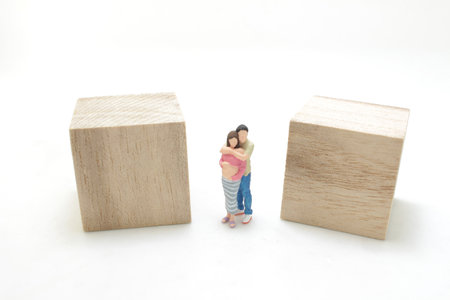 a pregnant woman, with cube boy or girlの写真素材