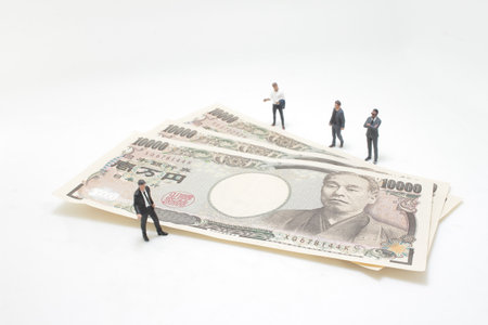 a business figure man on the Japan bank noteの写真素材