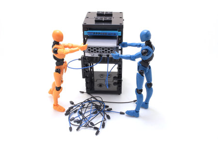 a mini Engineer working with Severs computerの写真素材