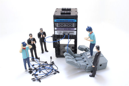 a mini Engineer working with Severs computerの写真素材