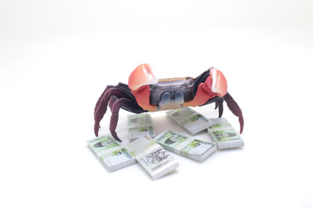 the scale crab with the banknote cashの写真素材