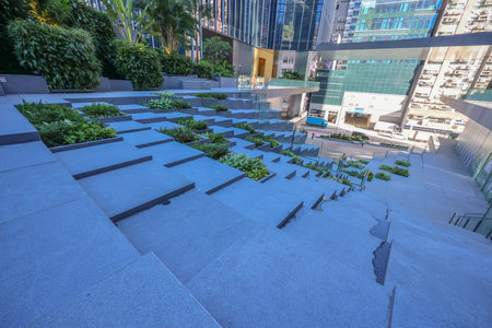 Kowloon, Aug 3 2024 seamless background featuring square pyramids garden