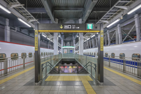 May 18 2024 the railroad station platform at Fukuoka station, japanの写真素材