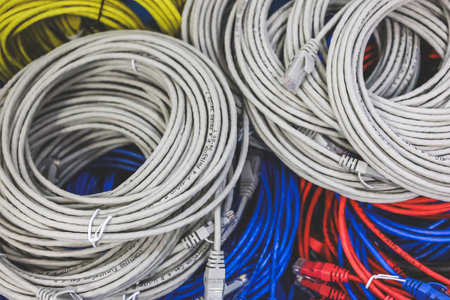 a group of Coiled Ethernet Cableの写真素材