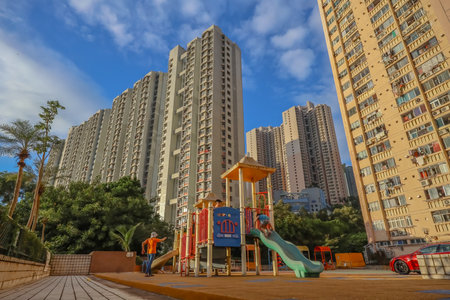 Kwun Tong district, Oct 5 2024 the playground outside of the Sau Mau Ping Estateの写真素材