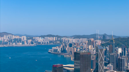 Jan 28 2025 Victoria Harbour from Peak Scenic View Hong Kongの写真素材