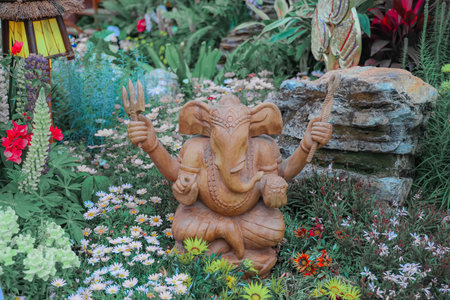 Colorful garden scene showcasing diverse plants, flowers,の写真素材