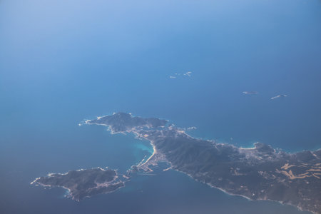 March 22 2025 aerial perspective capturing a coastal peninsula bordered, Japanの写真素材