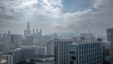 A scenic view of contemporary buildings with glassの素材