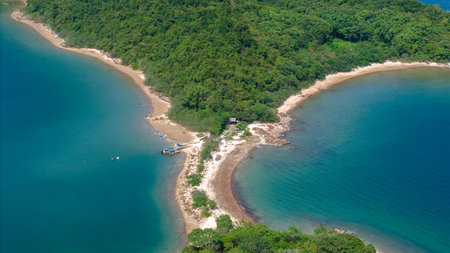 captivating aerial view of a tropical coastline showcasingの写真素材